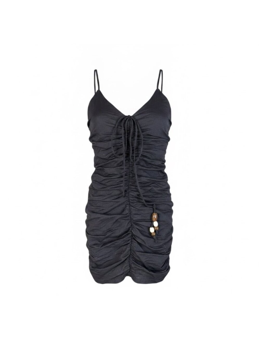 Zara Womens Black Ruched Bodycon Dress With Beaded Detailing Size S
